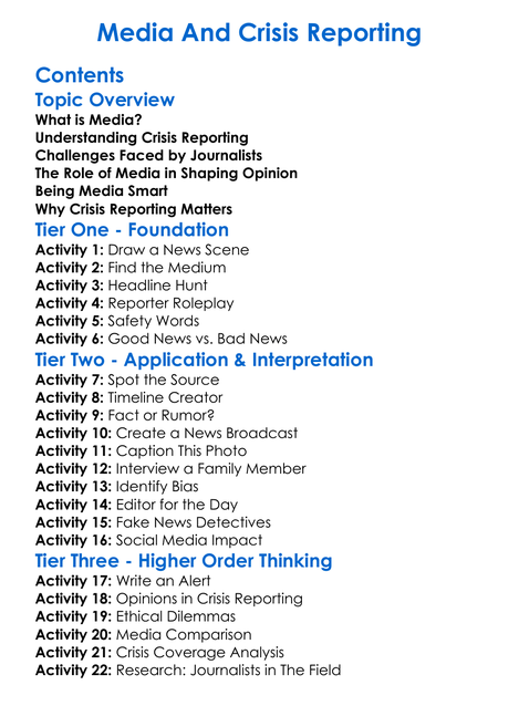 Media And Crisis Reporting Worksheet Activity Booklet