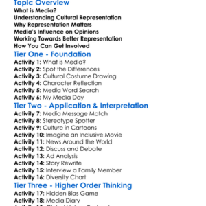 Media And Cultural Representation Worksheet Activity Booklet