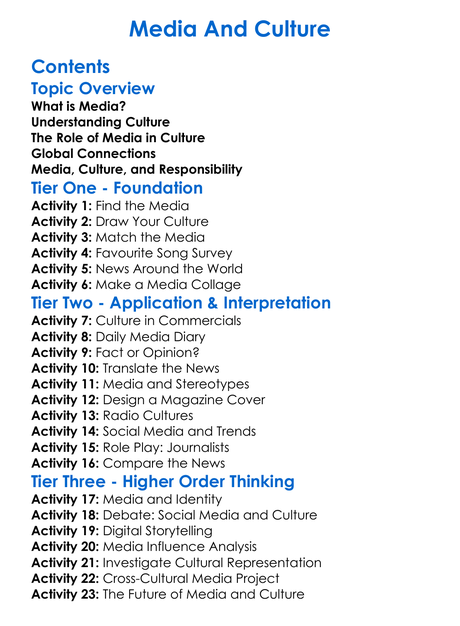 Media And Culture Worksheet Activity Booklet