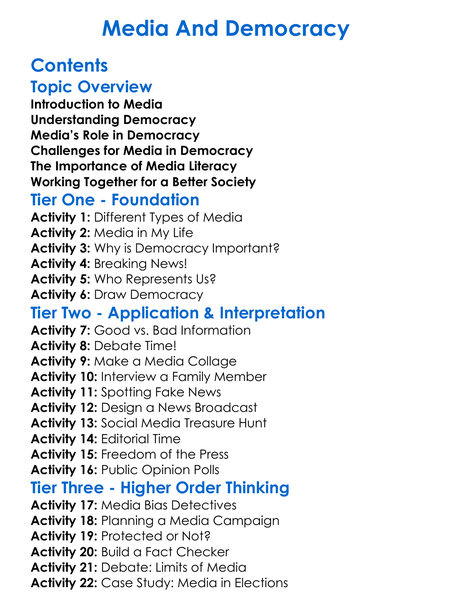 Media And Democracy Worksheet Activity Booklet