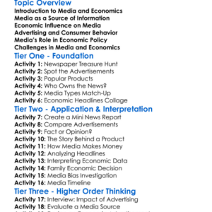 Media And Economics Worksheet Activity Booklet