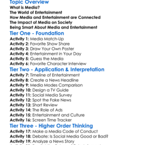Media And Entertainment Worksheet Activity Booklet