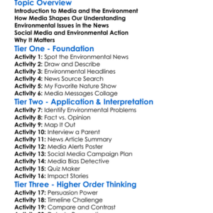 Media And Environment Worksheet Activity Booklet