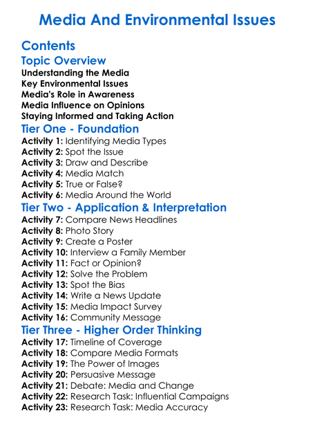Media And Environmental Issues Worksheet Activity Booklet