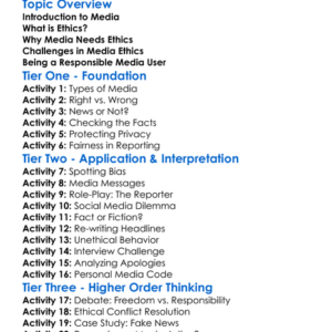 Media And Ethics Worksheet Activity Booklet