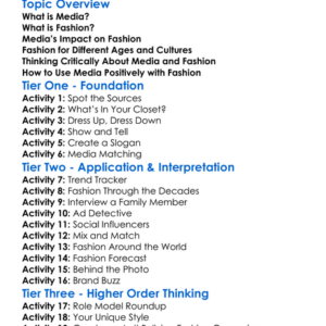 Media And Fashion Worksheet Activity Booklet