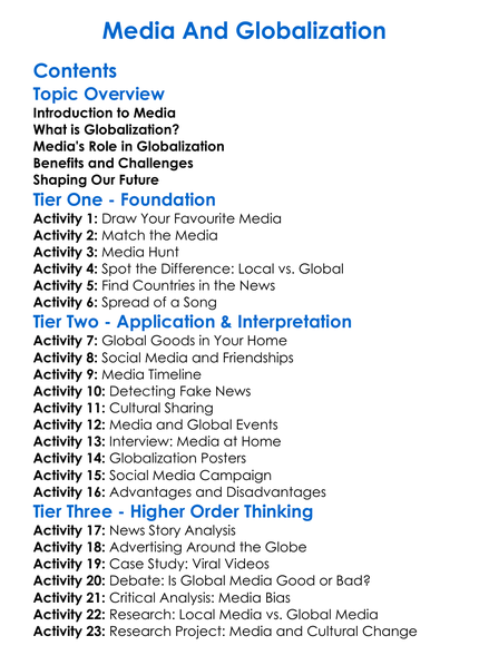 Media And Globalization Worksheet Activity Booklet