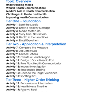 Media And Health Communication Worksheet Activity Booklet
