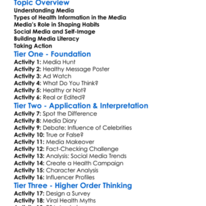 Media And Health Influences Worksheet Activity Booklet