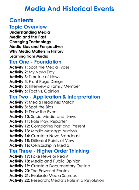 Media And Historical Events Worksheet Activity Booklet
