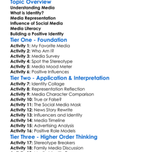 Media And Identity Worksheet Activity Booklet
