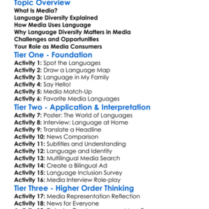 Media And Language Diversity Worksheet Activity Booklet