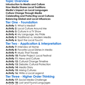 Media And Local Cultures Worksheet Activity Booklet
