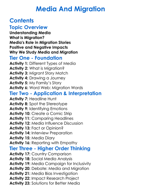 Media And Migration Worksheet Activity Booklet