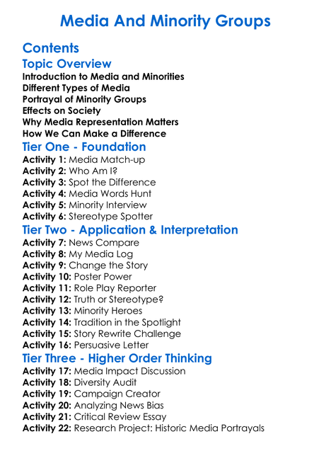 Media And Minority Groups Worksheet Activity Booklet