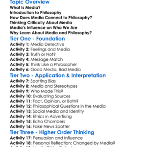 Media And Philosophy Worksheet Activity Booklet