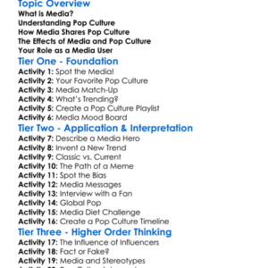Media And Pop Culture Worksheet Activity Booklet