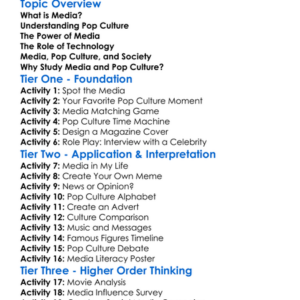 Media And Pop Culture Worksheet Activity Booklet