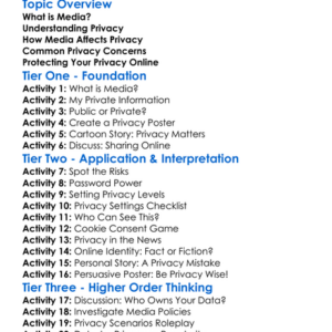 Media And Privacy Concerns Worksheet Activity Booklet