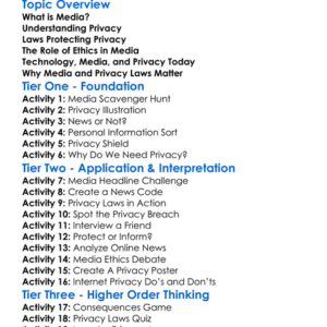 Media And Privacy Laws Worksheet Activity Booklet