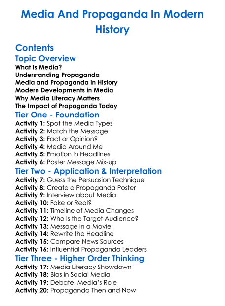 Media And Propaganda In Modern History Worksheet Activity Booklet