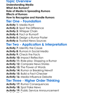 Media And Rumors Worksheet Activity Booklet