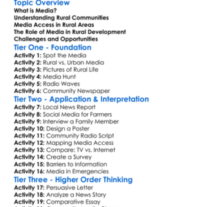 Media And Rural Communities Worksheet Activity Booklet