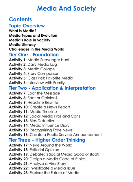 Media And Society Worksheet Activity Booklet
