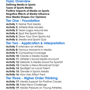 Media And Sports Influence Worksheet Activity Booklet
