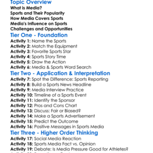 Media And Sports Worksheet Activity Booklet