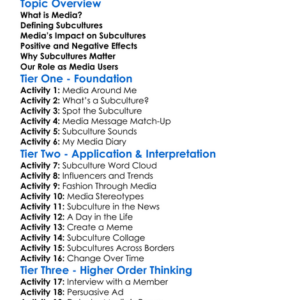 Media And Subcultures Worksheet Activity Booklet