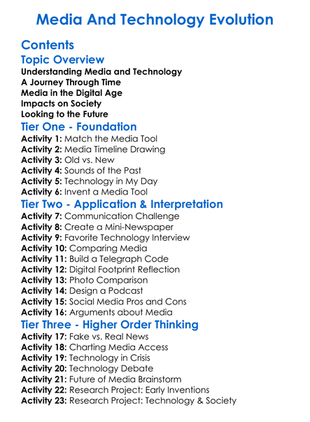 Media And Technology Evolution Worksheet Activity Booklet