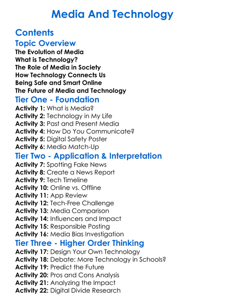 Media And Technology Worksheet Activity Booklet