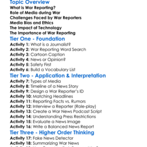 Media And War Reporting Worksheet Activity Booklet