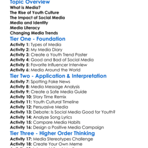 Media And Youth Culture Worksheet Activity Booklet