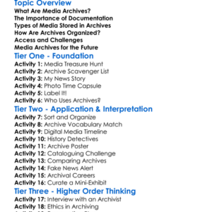 Media Archives And Documentation Worksheet Activity Booklet