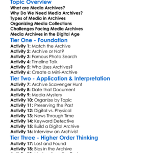 Media Archives Worksheet Activity Booklet