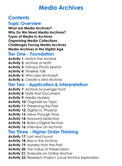 Media Archives Worksheet Activity Booklet