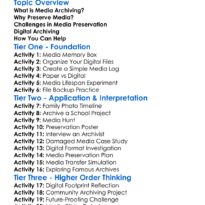 Media Archiving And Preservation Worksheet Activity Booklet