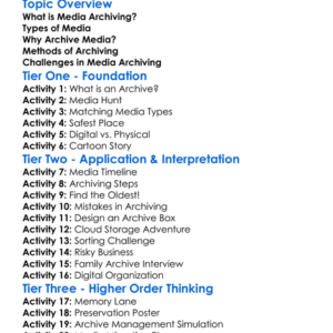 Media Archiving Worksheet Activity Booklet