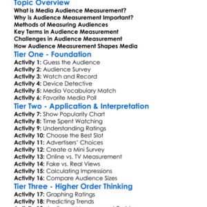 Media Audience Measurement Worksheet Activity Booklet