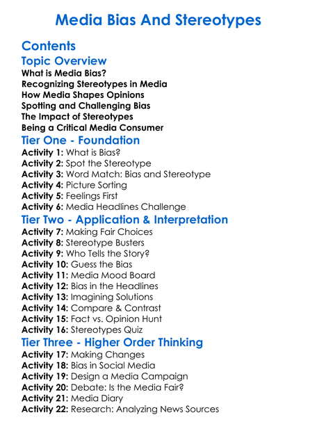 Media Bias And Stereotypes Worksheet Activity Booklet