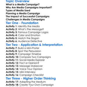 Media Campaigns Worksheet Activity Booklet