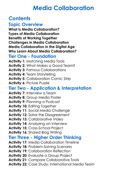 Media Collaboration Worksheet Activity Booklet