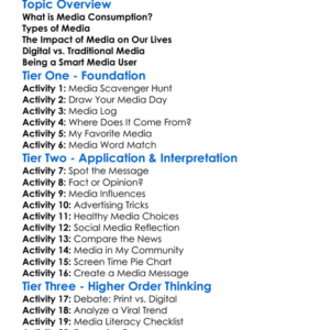 Media Consumption Worksheet Activity Booklet