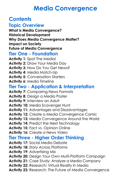 Media Convergence Worksheet Activity Booklet