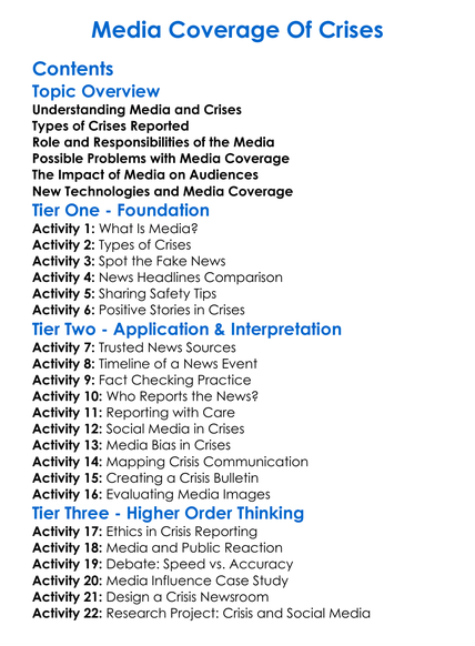 Media Coverage Of Crises Worksheet Activity Booklet