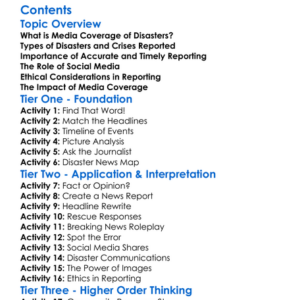 Media Coverage Of Disasters And Crisis Worksheet Activity Booklet