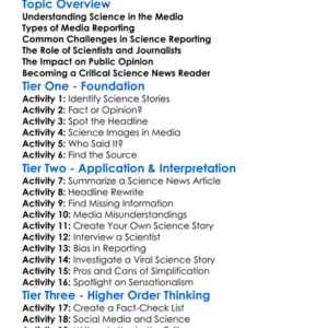 Media Coverage Of Science Worksheet Activity Booklet