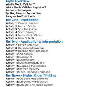 Media Criticism Worksheet Activity Booklet